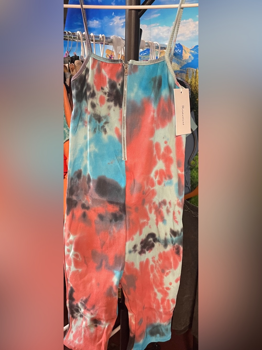 Rosevelvet multi-colored tie-dye ribbed romper -Medium